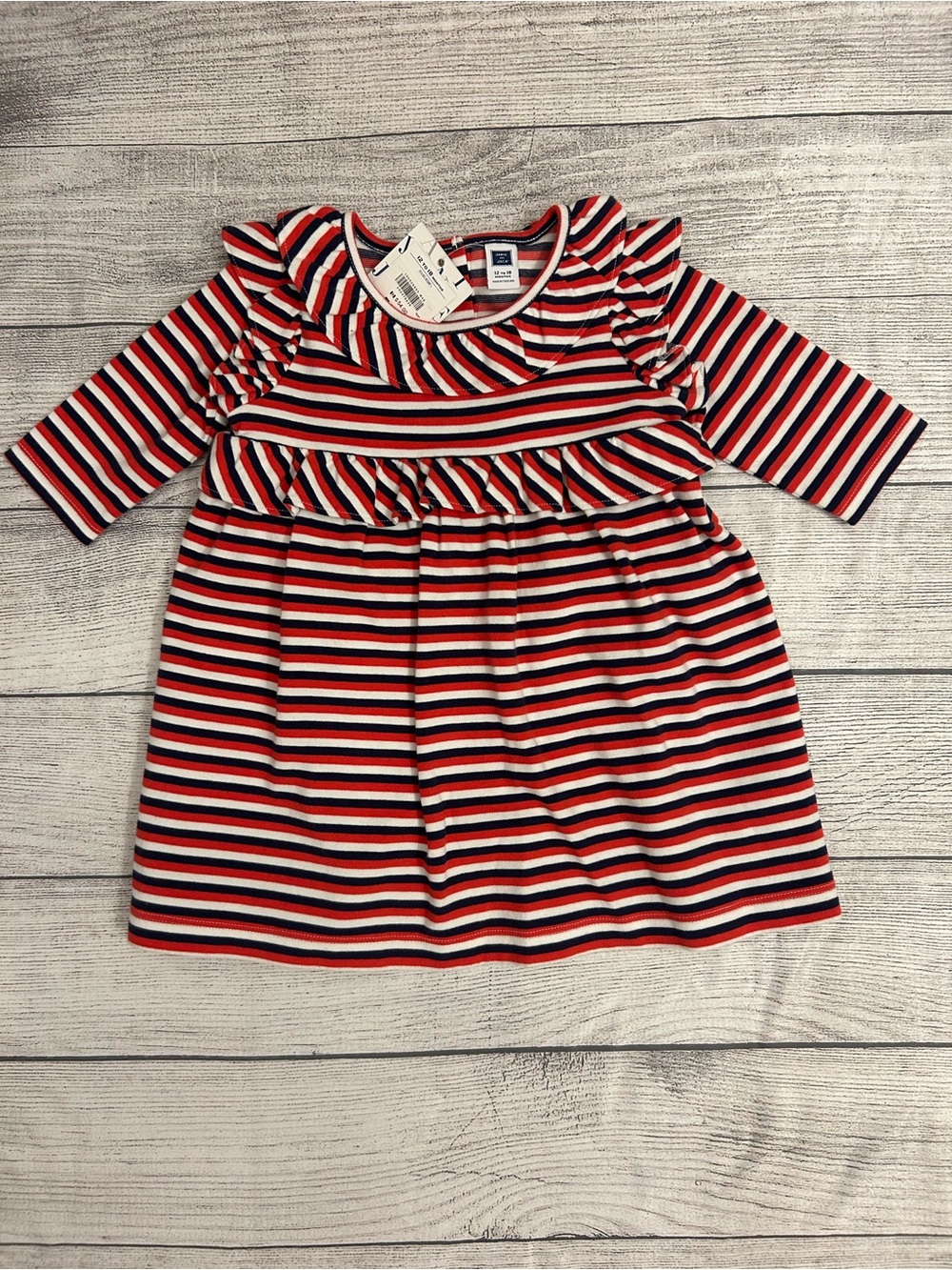 Janie and Jack Striped Ruffle dress size 12-18 months NWT